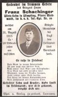 Sterbebild Schachinger Franz, Mettmach